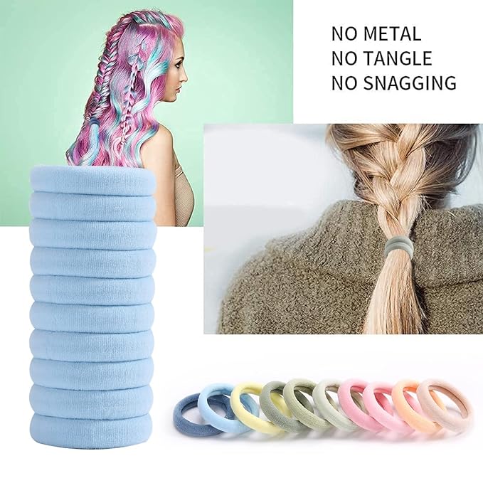 100PCS Elastic Hair Accessories - Seamless Cotton Hair Bands, Soft Ponytail Holders for Thick/Thin Hair, No Damage Morandi Color Elastics for Women and Girls