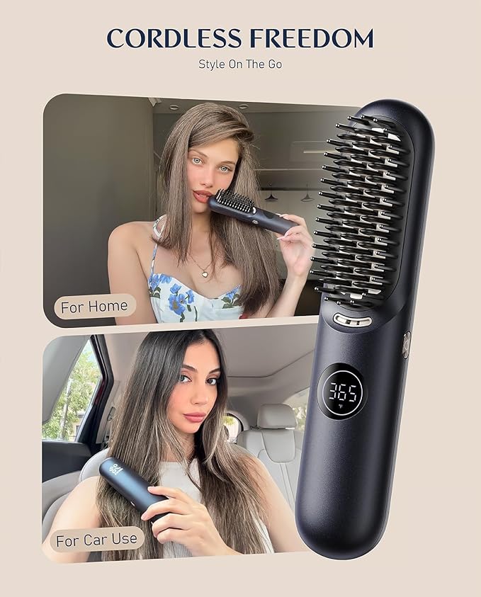 Fanttik Solo I10 APEX Portable Hair Straightener Brush, Cordless Straightening Comb with 113% Larger Heating Area, LED Display & Ceramic Coating, Ionic Technology & Safe Mode - Midnight
