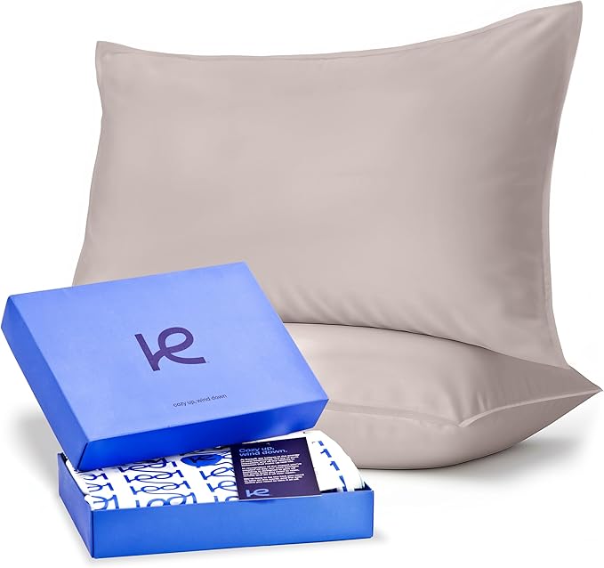 Kickoff Viscose Bamboo Pillowcase, King, Set of 2, 100% Organic Hidden Zippered Viscose Bamboo Pillow Case King Size, Cooling Pillow Cover for Hot Sleepers (20"x40", Grey Mist)