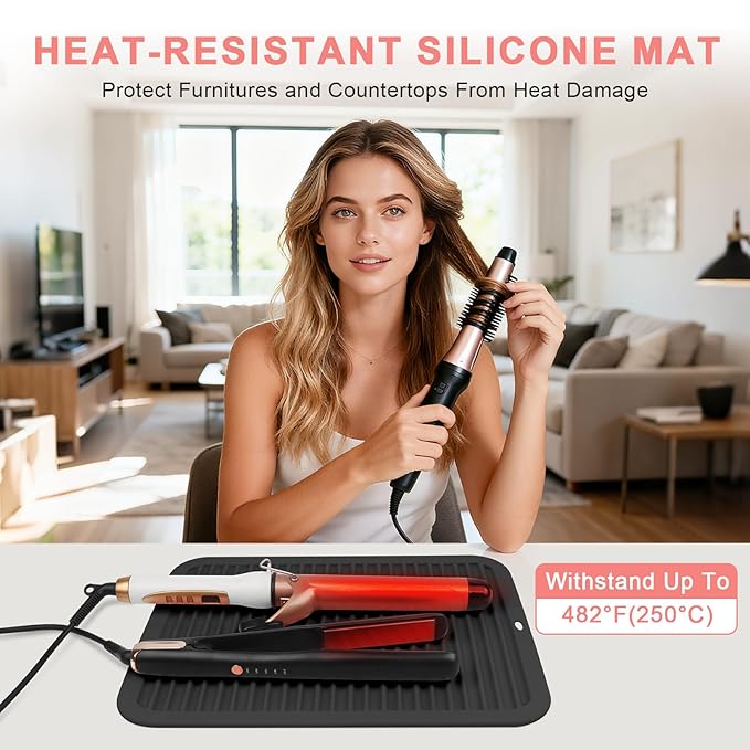 AMIJEAL Oversize Silicone Heat Resistant Mat for Hair Tools, Curling Iron Flat Iron Hair Straightener Holder Mat, Portable Hot Tools Cover Pad for Travel Vanity Salon(14.2" x 11.0")