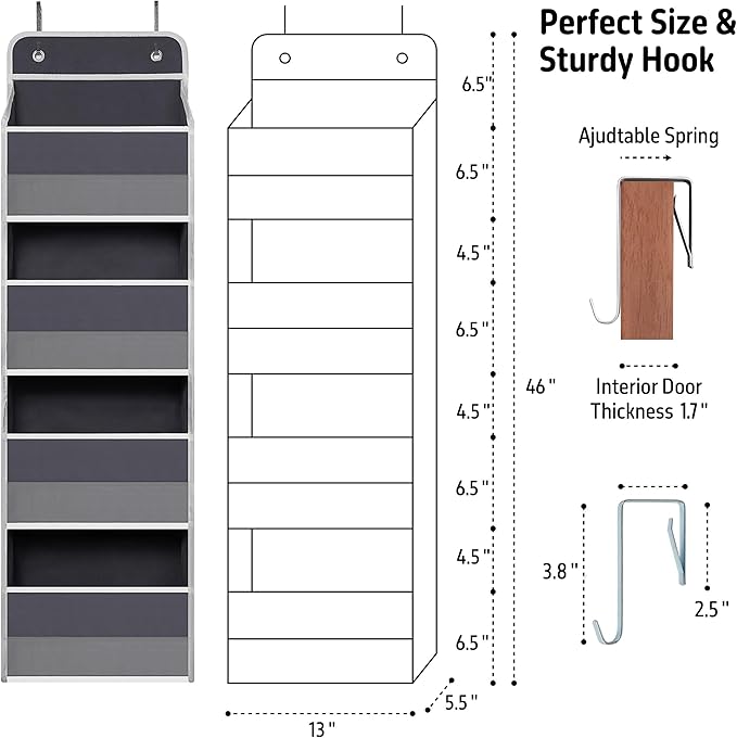 Giraffe Creation Over Door Organizer with 4 Large Capacity Pockets, Heavy Duty Hanging Organizer Storage for Closet Bathroom Nursery Bedroom Dorm, Toys Cosmetics Sundries and Baby Essentials, Gray