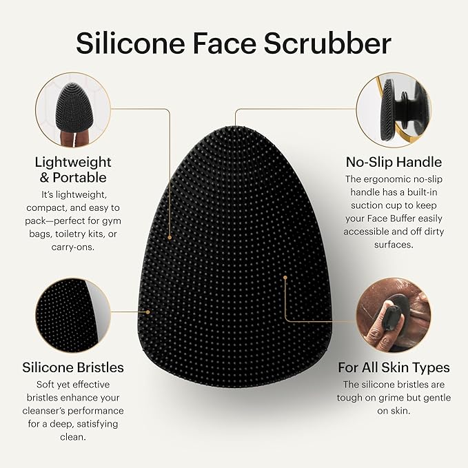 MANSCAPED® The Face Buffer - Men's Silicone Face Scrubber for Nourishing, Deep Cleaning & Exfoliating Your Skin, No-Slip Suction Cup Handle, Gentle Face Massage, 1-Pack