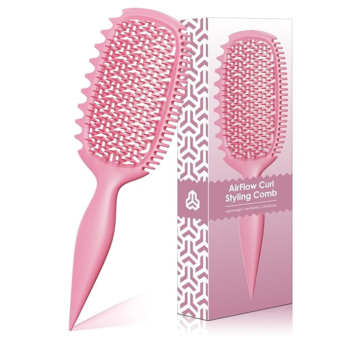 Curl Defining Brush for Thick Coily Hair, Firm-Bristle TPEE Detangling Brush for Coarse 4A–4C Curls, Dual-Sided Wide & Narrow Tooth Brush for Wet & Dry Curl Shaping– Women & Men (2054-Pastel Pink)