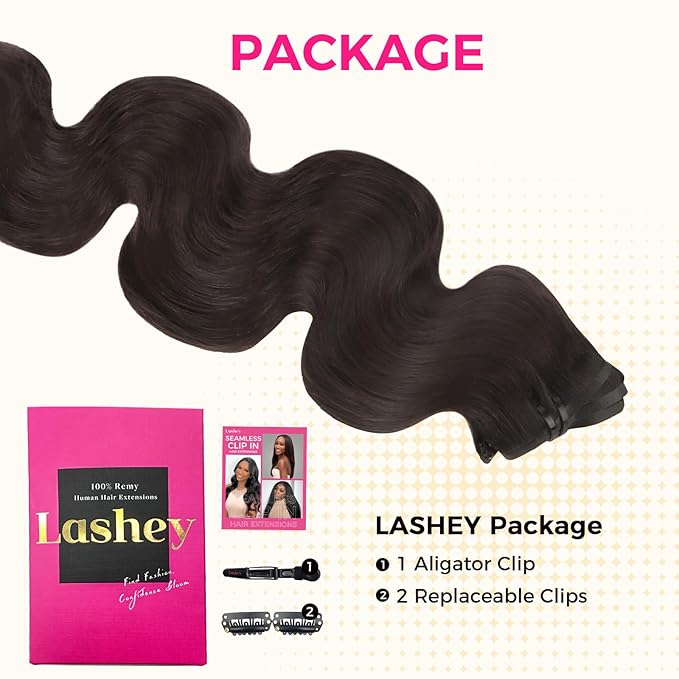 Lashey Seamless Clip in Hair Extensions Human Hair 150g 9pcs 22 Inch Body Wave #2 Dark Brown Clip in for Women PU Weft Hair Extensions