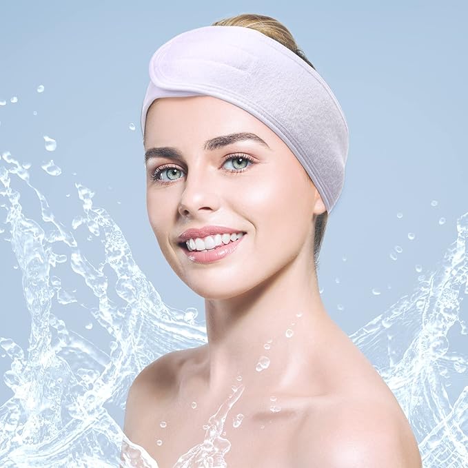 Hoteam 30 Pack Spa Headband Facial Esthetician Hair Wrap for Women Adjustable Makeup Sports Shower Stretch Towel with Tape(White)