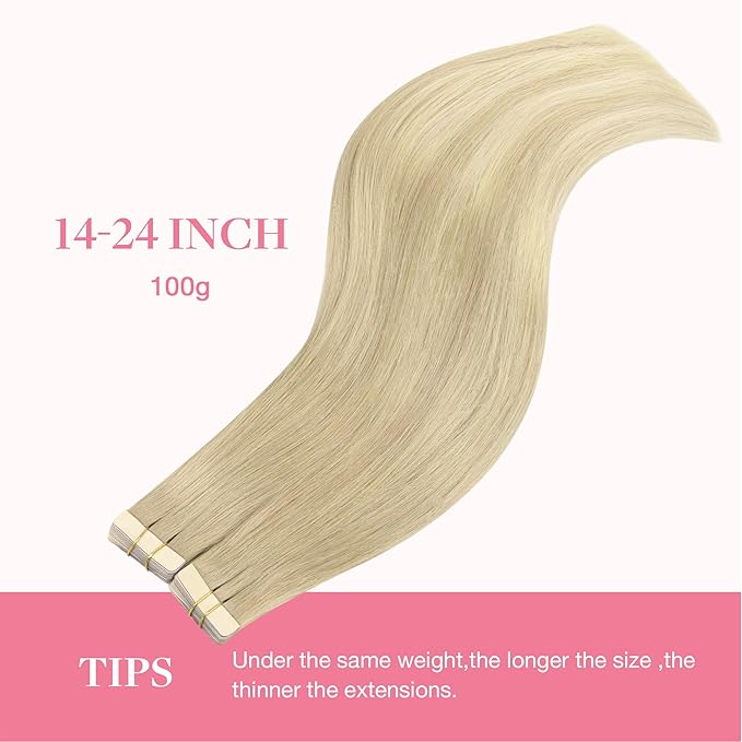GOO GOO Tape in Hair Extensions Human Hair, 18ET90A Natural Blonde Balayage, 20inch 100g 40pcs, Skin Weft Seamless Invisible, Silky Straight with Thick Ends, Remy Human Hair