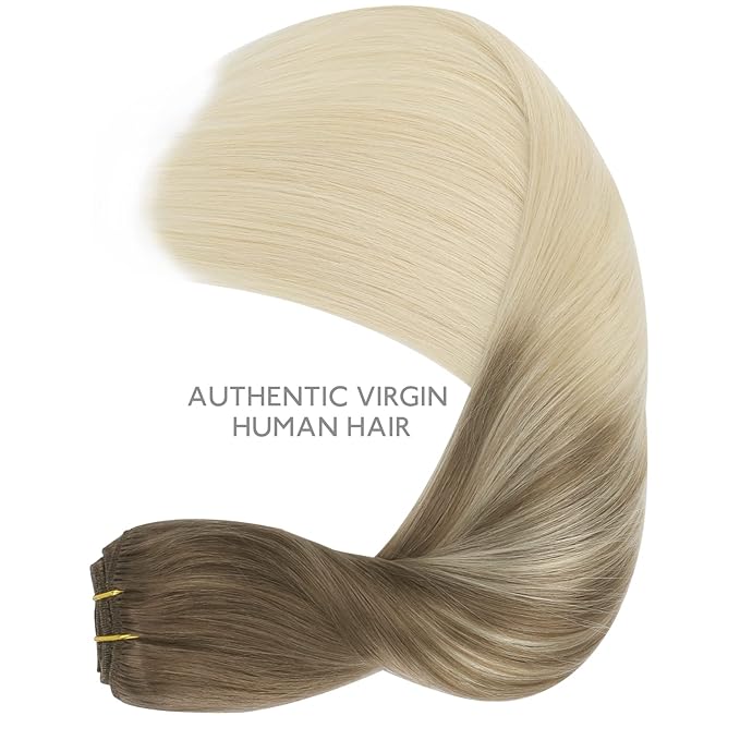 WENNALIFE Clip in Hair Extensions Real Human Hair, 16 Inch 150g 9pcs Human Hair Extensions Clip In, Ombre Sandy Brown to Platinum Blonde Hair Extensions Clip In Real Remy Human Hair