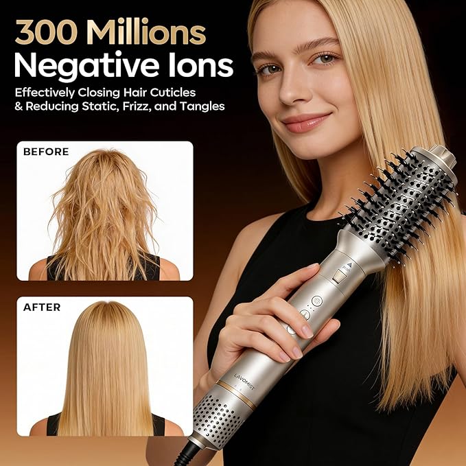 8-in-1 Dual Voltage Hot Air Styler & Hair Dryer Brush for Fast Drying, Frizz-Free Styling, with Straightener & Curler, 110,000 RPM, Includes Travel Bag