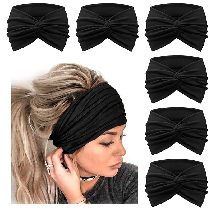 DRESHOW 6 Pack Extra Wide Headbands for Women Large Turban Headband Boho Head Wrap Elastic Hairbands Hair Twisted Knot Hair Accessories