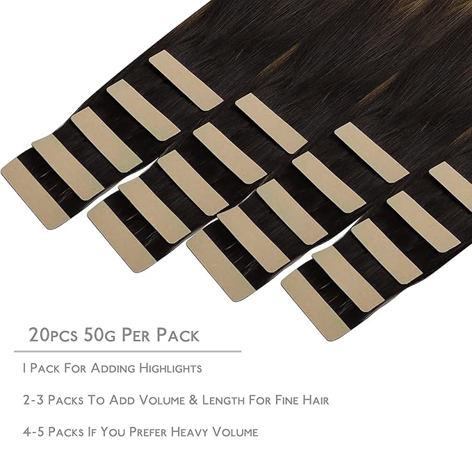 WENNALIFE Tape in Hair Extensions Human Hair, 20pcs 16 inch 50g Balayage Dark Brown Mixed Chestnut Brown Remy Tape Hair Extensions Real Human Hair Extensions Coloured