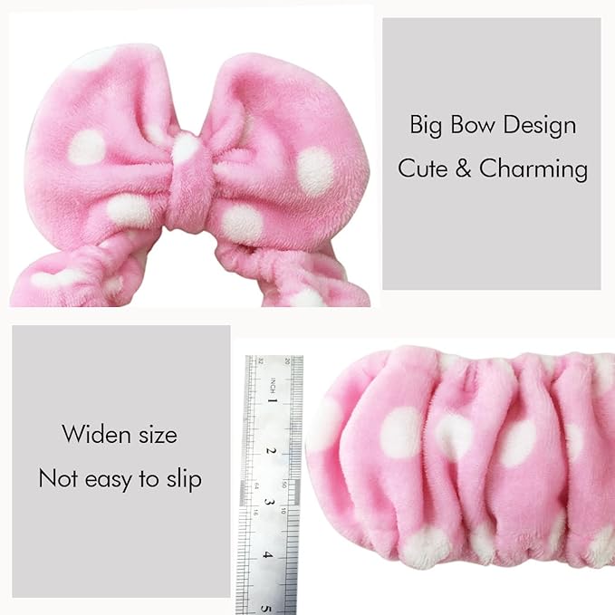 Hairizone Cosmetic Hair Band for Face Washing Shower Spa and Makeup, Soft and Cute Big Bow Headband for Kids and Girls (Light Pink)