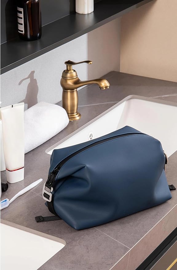 6"x 9.84" 4.5L Large Silicone Toiletry Bag,Waterproof Leakproof Foldable Travel Organizer,Dopp Kit Alternative for Men & Women,Navy Blue