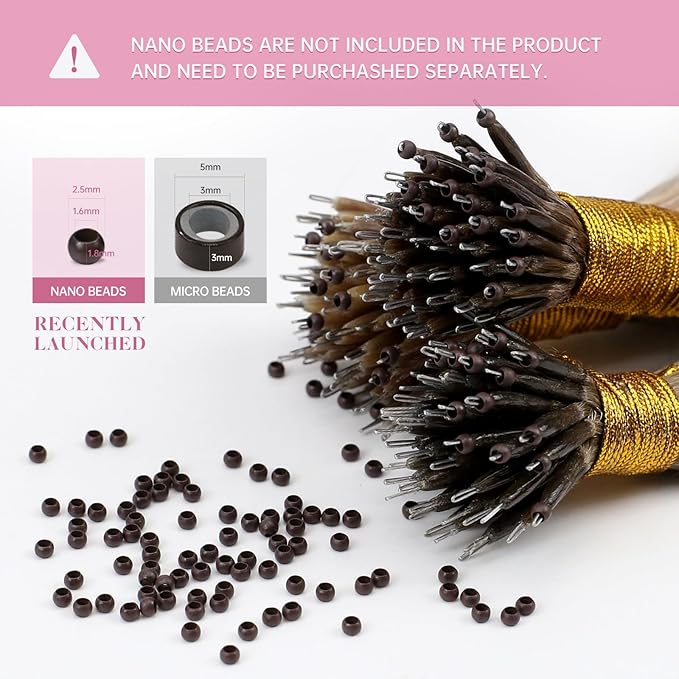 YoungSee Nano Hair Extensions Real Human Hair Balayage Brown Nano Beads Hair Extensions Human Hair Balayage Dark Brown with Ash Blonde Nano Tips Remy Hair Extension for Women Cold Fusion 18in 50s 50g