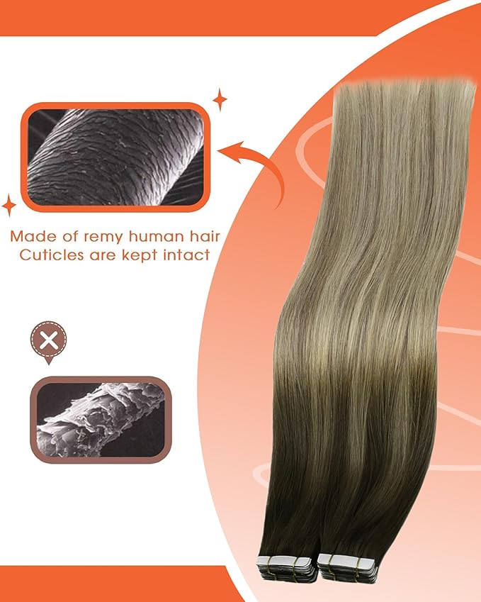Sunny Tape in Hair Extensions Human Hair Dark Brown Balayage Blonde Hair Extensions Real Human Hair Tape ins 18 Inch Tape in Extensions 20Pcs 50g