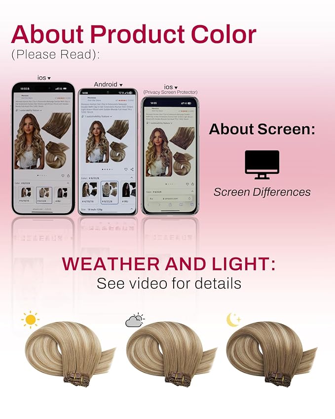 Moresoo Seamless Clip in Hair Extensions Balayage Human Hair Clip in Extensions Seamless Ombre Light Brown Mixed with Golden Blonde 7pcs/120g 18inch