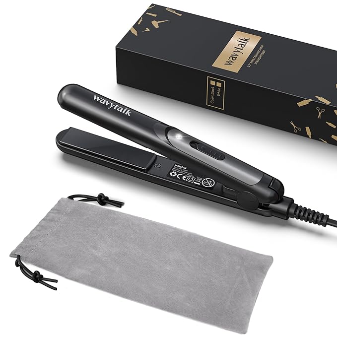 Wavytalk Mini Flat Iron 0.7 Inch Ceramic Mini Hair Straightener, Small Flat Irons for Short Hair, Curls Bangs, Dual Voltage for Travel