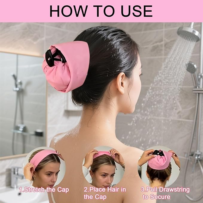 Waterproof Hair Sleeve for Long Hair, Crown Washing Shower Cap Ponytail, Reusable Adjustable, Quick Root Refresh for Shower Gym Travel Pool Beach, Time Saver (Pink+Yellow, 2PC)