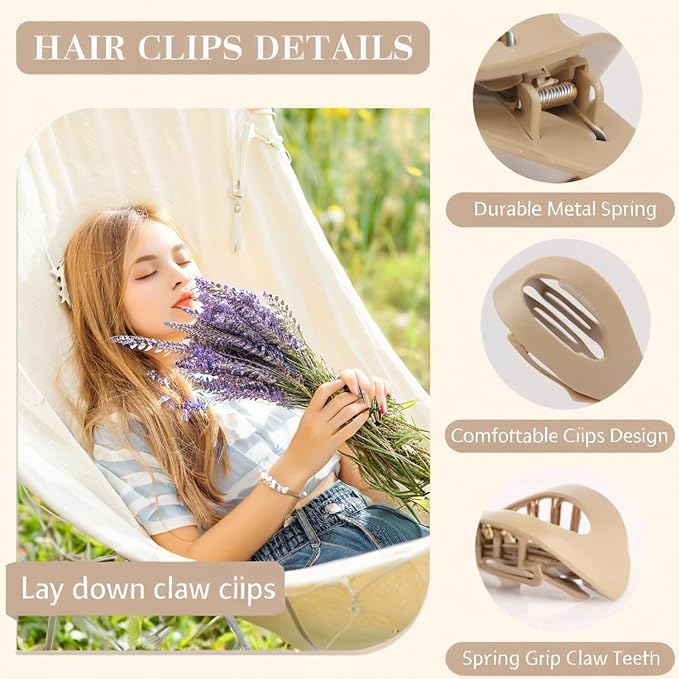 8 PCS Flat Hair Clips for Women, French Design Flat Hair Claw Clips, Strong Hold Matte Hair Barrettes for Women Thin Hair, Duck Billed Hair Clips for Daily Styling Christmas Gifts