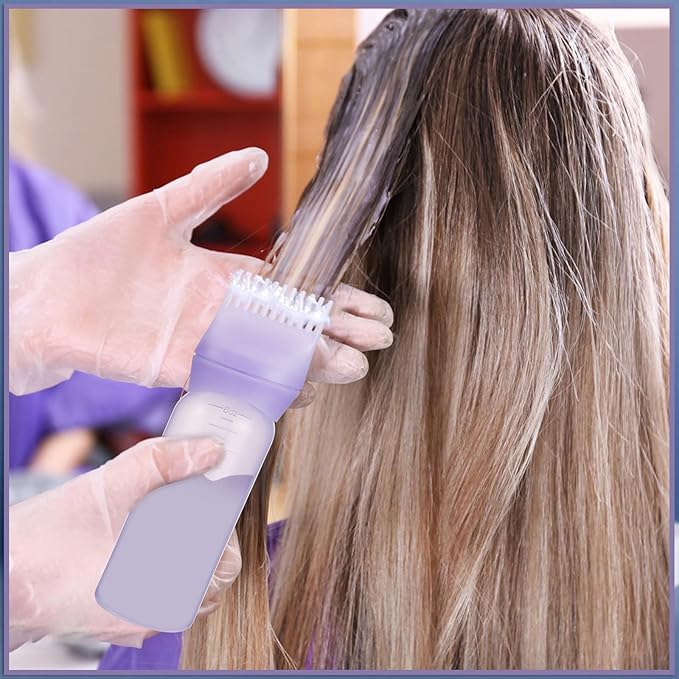 Pimoys Root Comb Applicator Bottle 6 Ounce, Oil Applicator for Hair Dye, Hair Oiling Bottle Brush with Graduated Scale, Purple