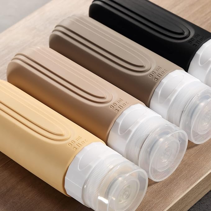Travel Bottles for Toiletries, Tsa Approved 3oz Travel Size Containers BPA Free Leak Proof Refillable Liquid Silicone Squeezable Travel Accessories for Shampoo Conditioner Lotion (4 Pack)