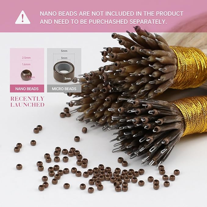 YoungSee Nano Extensions Human Hair Ombre Blonde Nano Tip Extensions Balayage Ash Blonde Ombre Platinum Blond Nano-bead Extension Human Hair Balayage Nanoring Hair Extension 18Inch 50G 50S for Daily