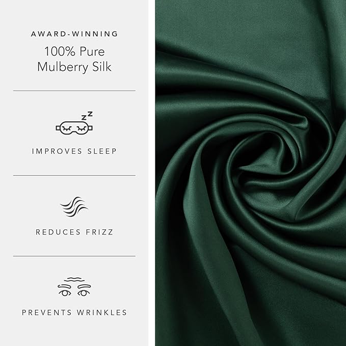 Fishers Finery 25mm 100% Pure Mulberry Silk Pillowcase (Dark Green Queen 2 Pack)
