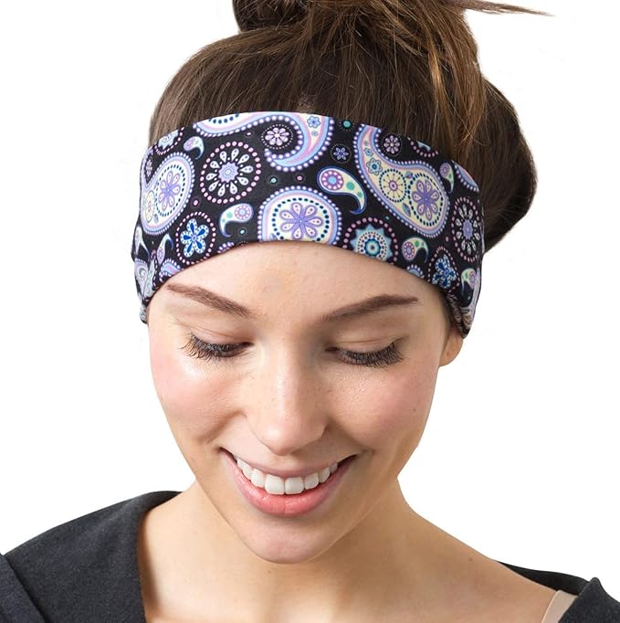 RiptGear Stretch Sport Headband for Women (Purple Paisley) — Made of Non-Slip Sweat Wicking Fabric — Great for Yoga, Running or The Gym — Soft Headband That Fits Most Head Sizes — (1-Pack)