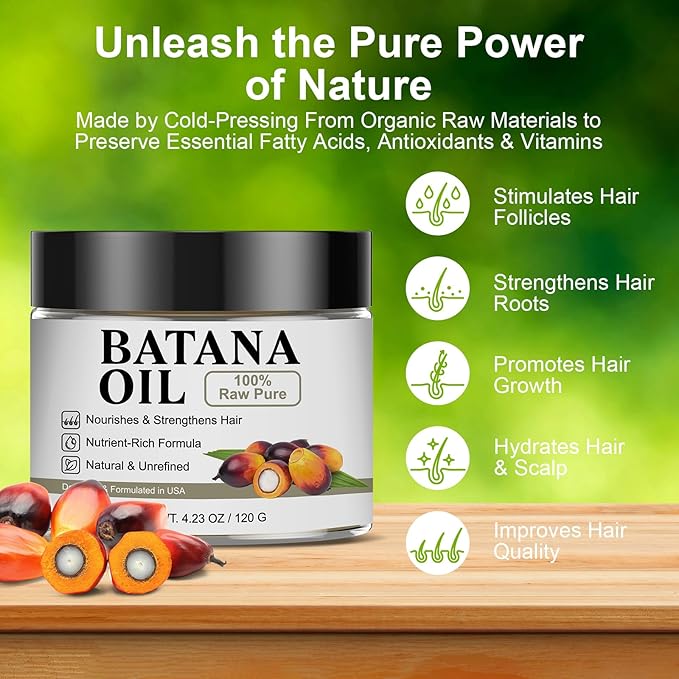 Dr. Sebi 100% RAW Batana Oil – Unrefined & Natural Batana Oil for Hair Growth, Boosts Thickness & Shine, Repairs Damage, Reduces Hair Loss, Fights Frizz & Split Ends For Men & Women 4.23 Fl Oz