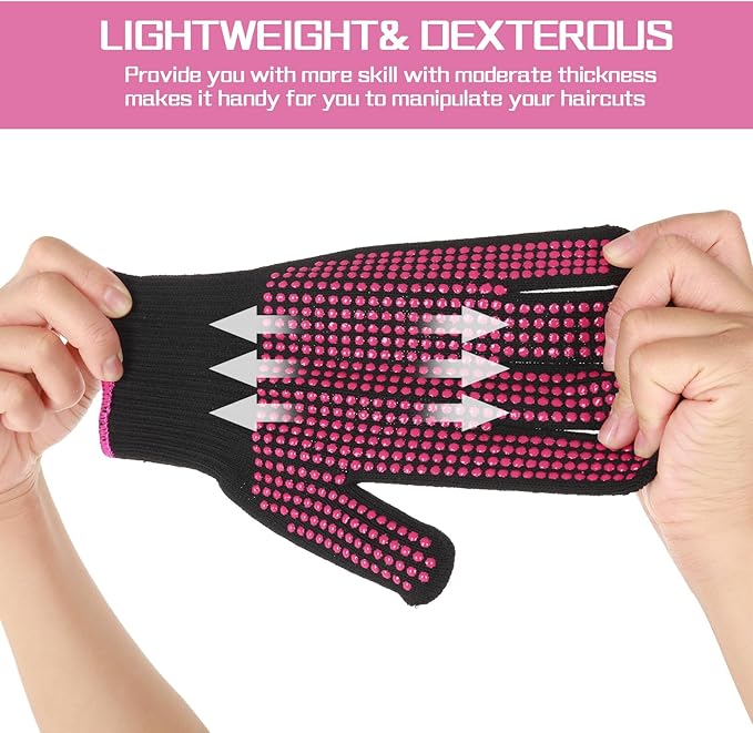 2 Pcs Heat Resistant Gloves With Silicone Bumps, Professional Thermal Styling Gloves for Women, Black, 9.36 x 4.68 inches