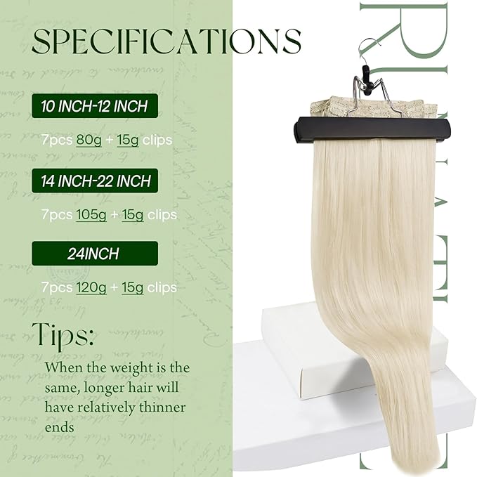 RUNATURE Real Human Hair Clip in Extensions, 14 Inch Thick Clip in Hair Extensions, Blonde Hair Extensions Clip Ins, Double Weft Remy Natural Hair, Add Hair Volume, 120g 7pcs #800 Platinum Blonde