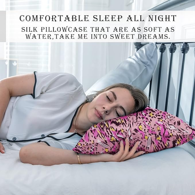 Mulberry Silk Pillowcase for Hair and Skin Queen Size Leopard Print Silk Pillow Cases with Zipper Soft Breathable Smooth Cooling Silk Pillow Covers for Sleeping (Pink Paint,20"X 30",1Pcs)