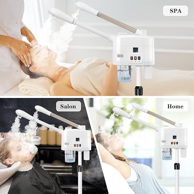 Professional Facial Steamer, 2 in 1 Face Steamer with Cold & Hot Mist, Ozone Facial Steamer with Timer Function, Stand Face Steamer Adjustable Height for Spa, Salon and at Home use