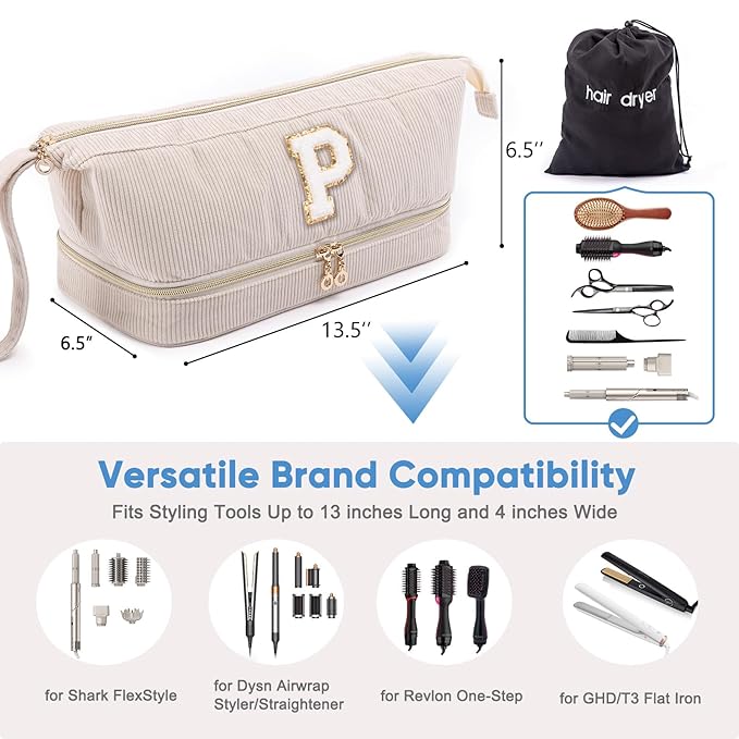 Initial Personalized Hair Dryer Case,Double-Layer Hair Tools Travel Carrying Case for Shark FlexStyle with Hair Dryer Bag- Hair Air Wrap Dryer Case Flat Curling Iron Travel Organizer Gift