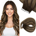 Sunny Hair Tape in Extensions for Women Real Hair 18 inch 100g Tape in Hair Extensions Human Hair Dark Brown Balayage Caramel Blonde Hair Extensions Tape in 40Pcs