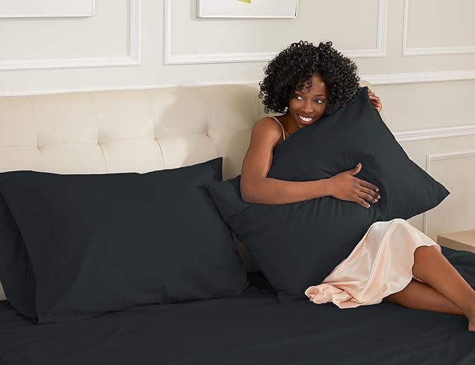 Sunflower King Pillowcases Set of 2, 100% Cotton King Size Pillow Cases 2, 20×40 inches Black, Soft and Breathable