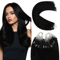 YoungSee Micro Link Hair Extensions Human Hair Black Microbead Hair Extensions Jet Black Micro Loop Hair Extension Human Hair 18 Inch 1g/s 50g Micro Hair Extension #1 for Everyday Wear