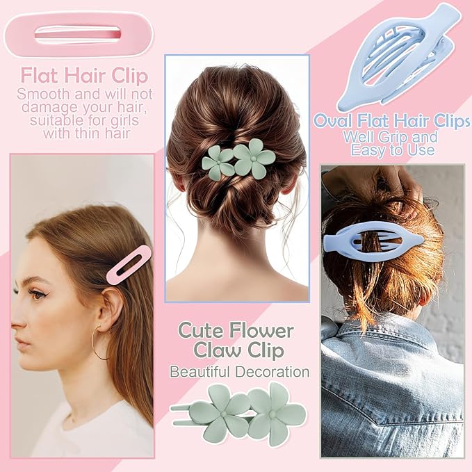 10 Pcs Flat Hair Clips for Women, 3 Styles French Flat Claw Clips Non-slip Matte Hair Clips for Thin Thick Hair, Multicolor