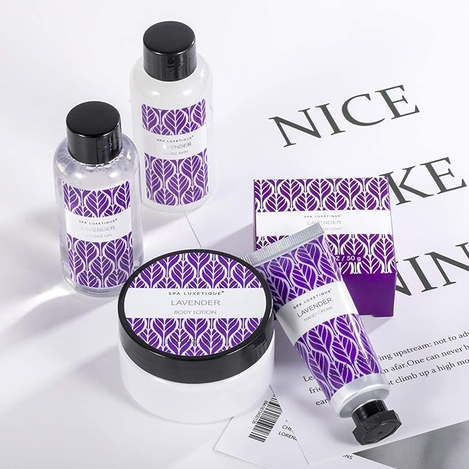 Spa Luxetique Lavender Spa Set, Bath Set for Women Gift, Relaxing Home Spa Kits Includes Body Lotion, Shower Gel, Bubble Bath, Hand Cream, Birthday Gifts for Women,Mothers Day Gifts