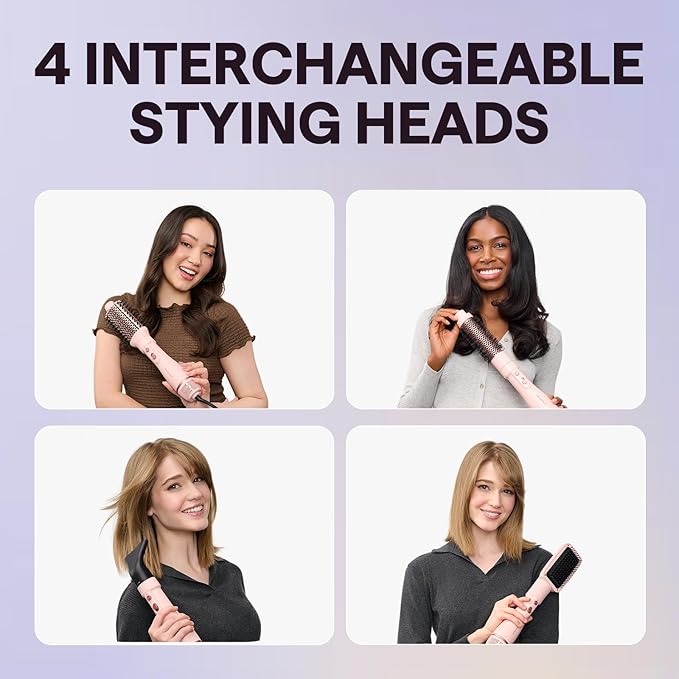 Wavytalk Hair Dryer Brush Set, Air Sculpt 4-in-1 Hot Air Brush Set, Multi Hair Styler for Salon Blowouts, Smooth Curls, Volumizing and Straightening, Sleek and Less Frizz, Pink