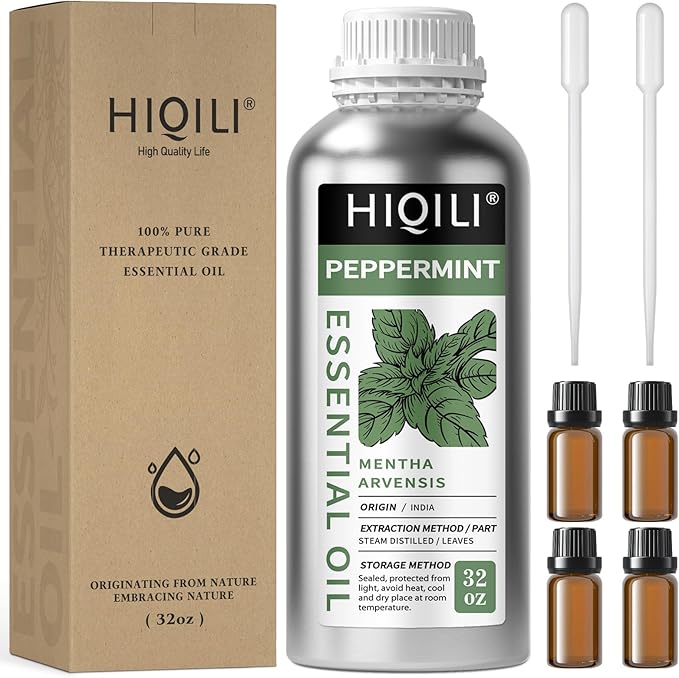 HIQILI Peppermint Essential Oil 32oz 100% Pure Natural Aromatic Oil for Freshening Air, Hair Care, DIY Soap, SPA & Home Use