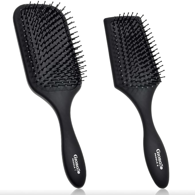 Giorgio Hair Brush Set - Black Paddle Brush with Tourmaline Ball Tip Bristles for Women, Men, Wet or Dry, Long, Thick, or Curly Hair