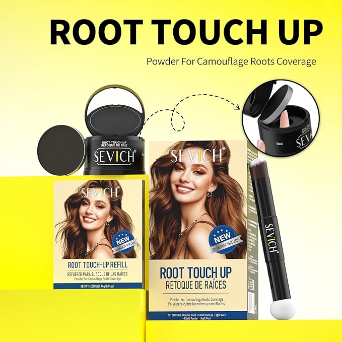 SEVICH Magnetic Hairline Powder with Brush | Refillable Root Touch Up for Sparse Hairlines & Gray Coverage | Waterproof, Sweat-Proof & Smudge-Proof | Natural & Invisible Hair Concealer (Black)