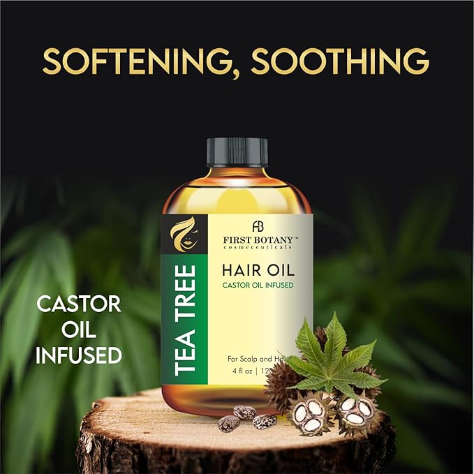 First Botany, Tea Tree Castor Oil Encourages Hair Growth, Scalp & Hair Strengthening Serum, Nourishing Treatment for Split Ends, Dry Scalp, Safe for All Hair Types, 4 fl oz