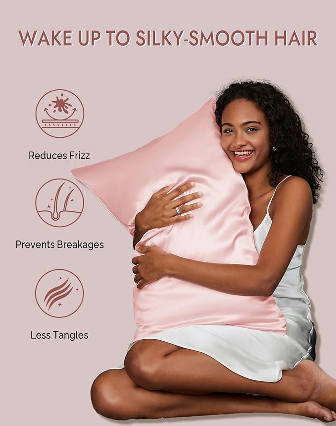 SilkSilky 100% Mulberry Silk Pillowcase - Pure 22 Momme High-Grade 6A Fibers for Hair & Skin, Envelope Closure, Natural, Organic, Breathable & Cooling Pillow Case (Standard, Pink)