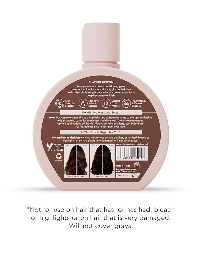 Glaze Supergloss Color Conditioning Gloss With Dispensing Pump – Hydrating Semi-Permanent Color Hair Gloss & Shine Boost – For Natural Medium to Dark Brown Hair – 6.4 Fl Oz - Blazing Brown