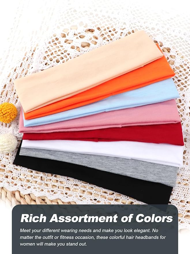 DRESHOW 8 Pack Sports Headbands for Women Non-Slip Stretchy Fashion HairBand Curly Hair Headband Soft Hair Accessories for Daily Wear Workout Yoga Running