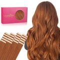 WENNALIFE Tape in Hair Extensions Human Hair, 20pcs 50g 14 inch Dirty Ginger Remy Hair Extensions Straight Human Hair Tape in Extensions Skin Weft Tape Extensions Human Hair