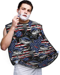 Beard Bib Apron for Men Shaving, Waterproof Non-Stick Hair Catcher with Suction Cups, Grooming Essential for Dad Husband, Vintage Bass Fishing Lure American Flag Shave Bib