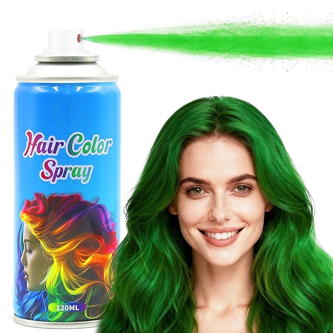 Green Hair Spray, Temporary Hair Color Spray for Women, Men, Kids, One-Time Use Washable Hair Dye, Natural Hair Color Wax for Christmas, Hallowen, Cosplay, Festival Party Costume Makeup, DIY (Green)