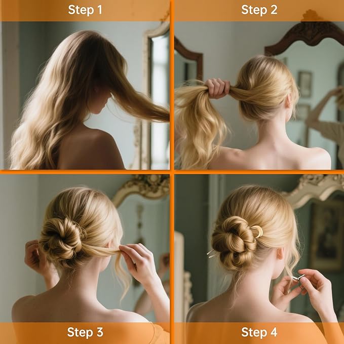 BEoffer French Hair Pin 3PCS Metal Hair Pins for Women Elegant French Twists, Buns and Updos with No Hair Damage, U-shaped French Pin Great Hold and Comfortable Keeps Hair in Place (Gold Black Silver)